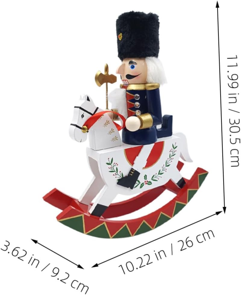 DOITOOL Christmas Nutcracker Figurine Large Wooden Guard on Rocking Horse Blue Tabletop Decoration Holiday Xmas Home Décor