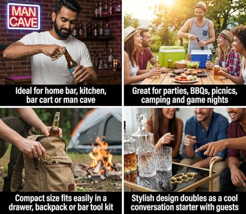 Image of QUALIFT Stainless Steel Bottle Opener - Compact Beer Opener, Cool Gadgets for Men Daily Life, Home, Bar, Kitchen & Travel Camping Tools, Rust-Resistant, Easy to Use (Golden)