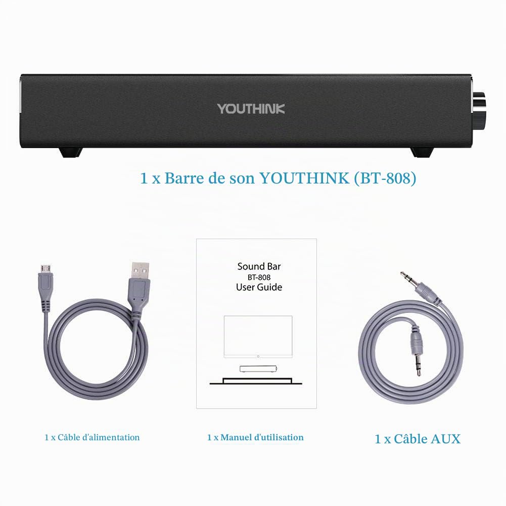 Barre de Son Bluetooth 20W, Filaire et Sans Fil Home Cinéma Audio Surround pour TV, PC, Téléphone Portable, Tablettes