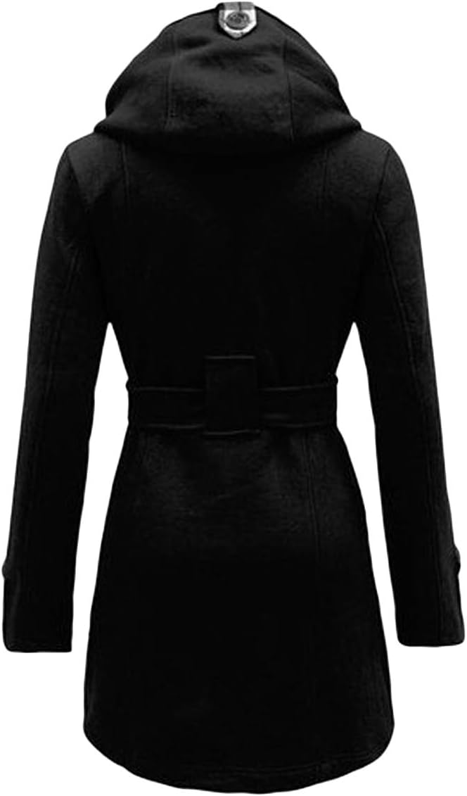 TYQQU Women’s Lapel Collar Pea Coat Belted Slim Fitting Jackets Button Up Solid Color Trench Coat