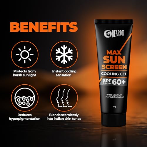 Image of Beardo Max Cooling Gel Sunscreen SPF 60+ PA++++|UVA /UVB Protection | No White Cast |Ultra Lightweight Texture | Non-Greasy |Sunscreen for Men-10g
