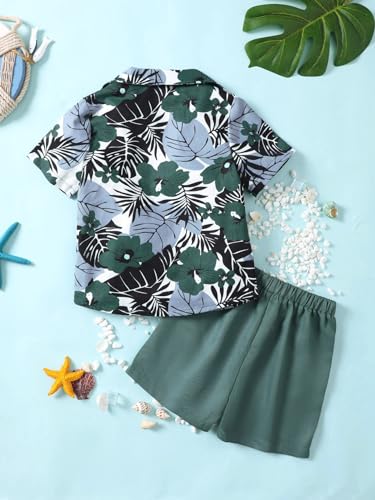 Image of Floerns Boy's 3 Piece Tropical Print Blouse Short Sleeve Tee with Shorts Set Green Multi 6Y