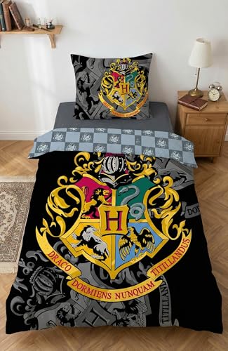 Setino Parure de lit Harry Potter 100% Coton - Housse de Couette Réversible 140x200 cm + Taie d'oreiller 65x65 cm