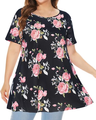 Image of JOELLYUS Plus Size Tops for Women Tunic Floral Casual Short Sleeves T Shirts Flowy Blouses 2026