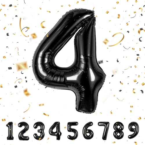Globos de Cumpleãnos 4 Negro,101 CM Globo Numeros Gigantes Grandes Decoracion,Globo Numero 4,Globos Niño Niña Adultos,Vuelan con Helio