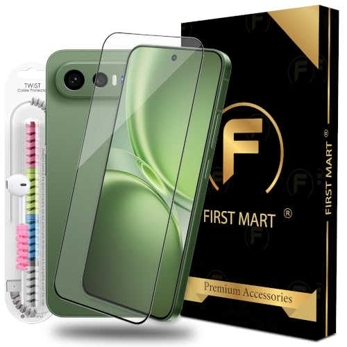 Image of FIRST MART Tempered Glass for Vivo X300 FE, 9H 0.3 mm Full-Glue Screen Protector with Cable Protector, 3D Edge-to-Edge, HD Clear, Case-Friendly, Black, Pack of 1