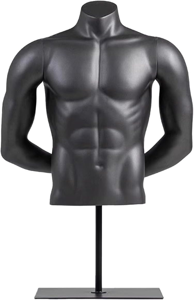 CONGRUI Hand on Waist Half Body Male Mannequin with Metal Base Muscle Sports Manikin Adjustable Height 26 47in(Black)