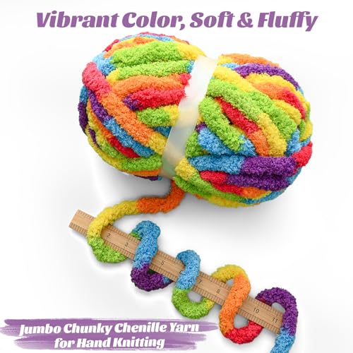 Image of Chunky Jumbo Chenille Yarn Candy 10 Pack | 2000g /240yds Super Bulky Baby Soft Yarn for Hand Knitting Fluffy Chunky Knit Throw Blanket Yarn