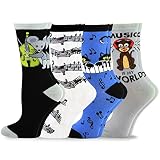 Funny Music Socks for Women Girls Mouse Playing Cello Doggy Listening Music Black Cat Playing Piano