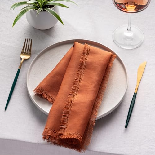 Servilletas de Tela Lino Naranja Quemado 20 x 20 pulg Set 4 miniatura 2