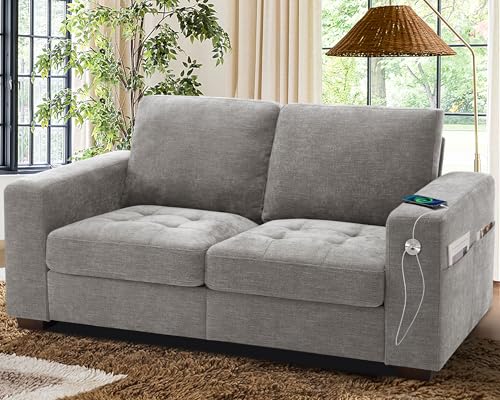 WorthFurni 70 Inch Sofa Couch Modern Loveseat with Removable Covers and USB Ports, Large Chenille Comfy Sofa for Living Room, Oversized Loveseat Sofa for Apartment (Grey)
