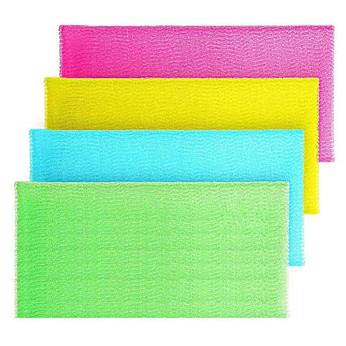 Thickyuan 4 Pieces Beauty Skin Bath Wash Towel Exfoliating Bath Cloth Magic Shower Washcloth for Body 35 Inches (4 Colors Blue, Pink, Yellow, Green)
