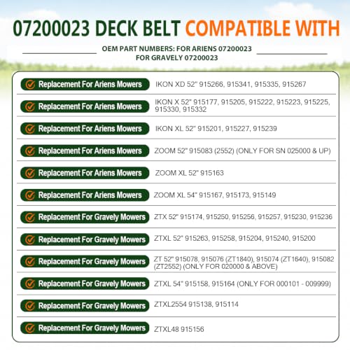 Image of 07200023 Deck Belt 1 /2 inchx145.5 inch for Ariens Gravely Toro 147-2910 Aramid Cord | Compatible belt fits Ariens and for Gravely IKON Zoom ZTX ZTXL 52 /54 mowers, serials 915223, 915267