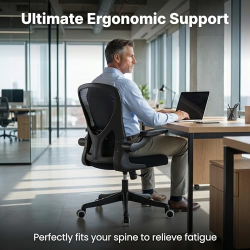 Image of Ergonomic Office Chair, Adjustable Lumbar Support Desk Chair | Computer Chair with High Back Breathable Mesh & Flip-Up Armrests for Home Offices, Study, Gaming (350LBS, Black)