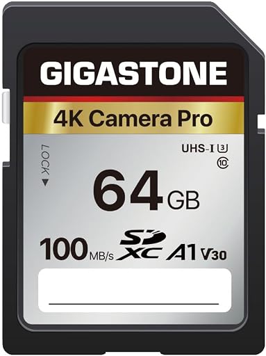 【5-Years Data Recovery】 GIGASTONE 64GB SD Card, 4K Camera Pro, UHS-I A1 V30 SDXC Memory Card 4K UHD Video Compatible with Digital Camera, with 1 Mini Case