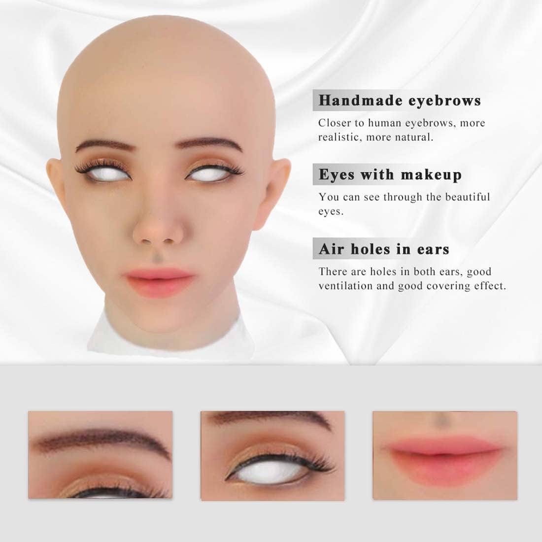 SUAISKR Female Silicone Mask Realistic Hand-made Silicone Head Mask Halloween Beauty Face for Crossdressers Cosplay