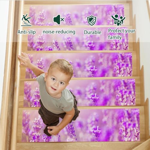 Alfombrillas antideslizantes para escaleras sin residuos lavanda para niños 5