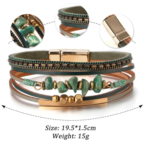 Image of Fesciory Leather Wrap Bracelets for Women, Boho Leopard Multi-Layer Crystal Beads Cuff Bracelet Jewelry