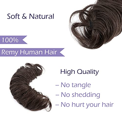 Silk-co Tousled Hair Updo Hair Bun for Women 100% Human Hair Scrunchies Messy Remy Silky Soft Wrap Piece Extensions #02 Dark Brown - Image 4