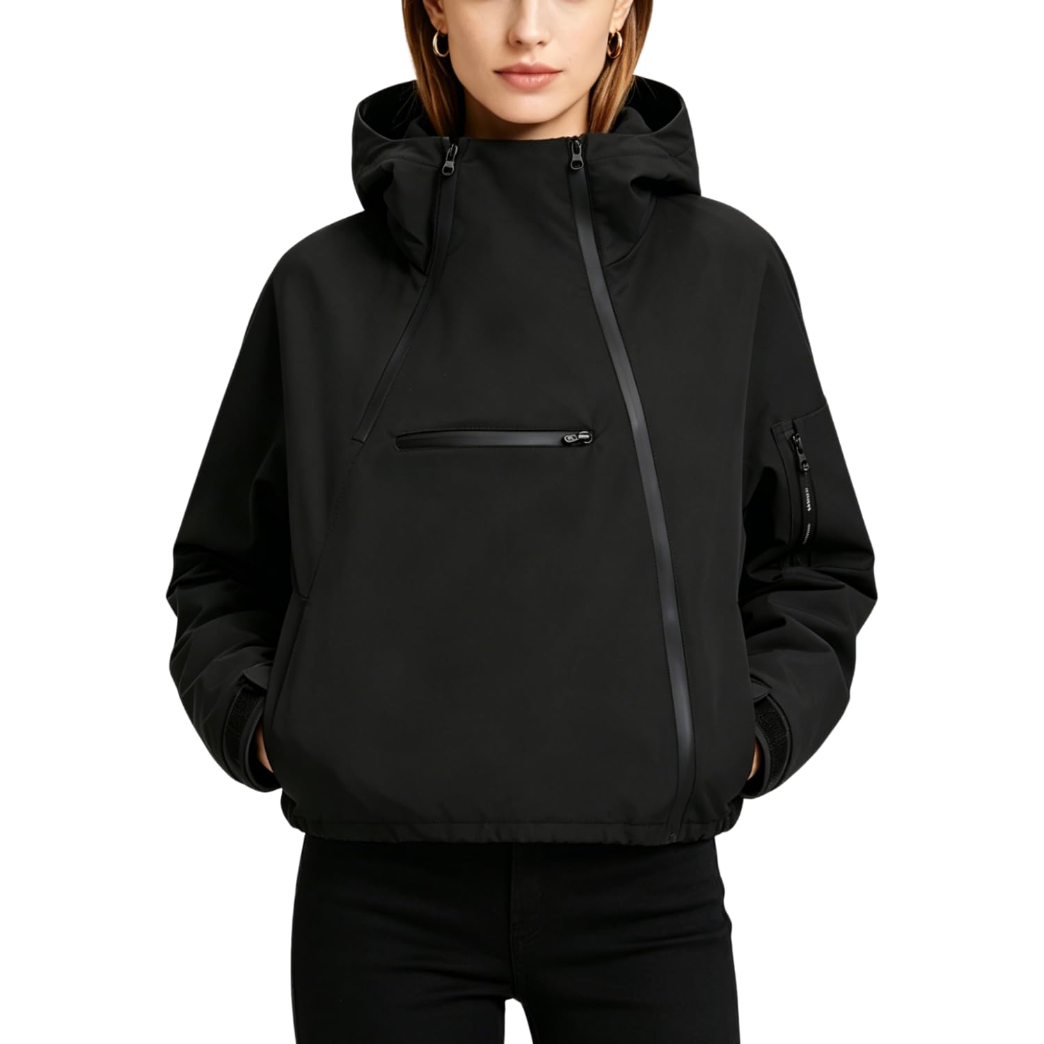 PUFFIT Regenjacken Damen Wasserabweisen Kapuzen Kurze Laufjacke Damen Atmungsaktiv Mit Zwei Reißverschlüssen