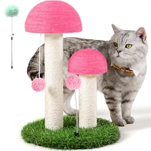 Odoland Cat Scratching Post Mushroom Natural Durable Sisal Board Scratcher for Kitty’s Health and Good Behavior, Furniture Scratch Deterrent Accessories for Cats Pink
