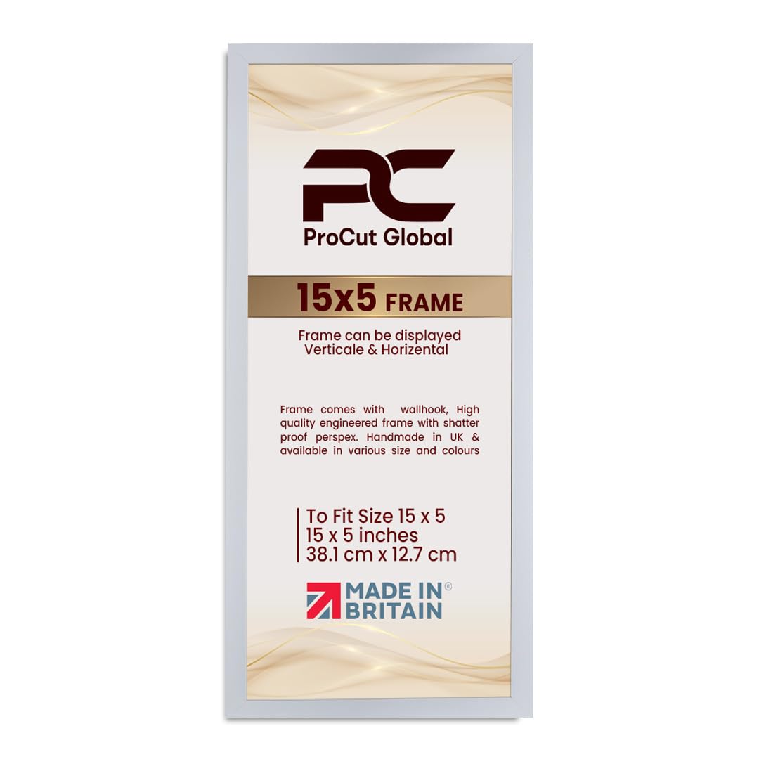 Procut Global 15X5 White Picture Frames - Modern Wooden Photo Frame with Shatterproof Perspex for Wall or Tabletop - Perfect for Posters, Certificates, Prints - Sizes & Colors Available