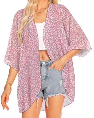 Image of Women Kimono Cardigans Casual Summer Tops Cover up Open Front Floral Print Resort Wear 2026