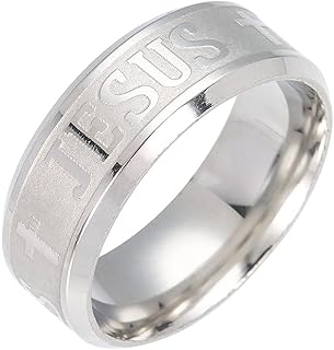 Christian Jesus Cross Ring Stainless Steel Religious Amulet Ring Catholic Ring Jewelry for Men Unique Gifts