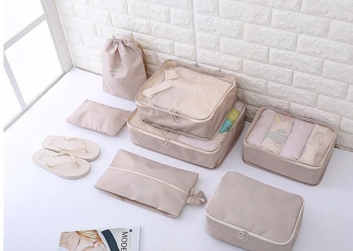 Image of 7 Pcs Foldable Luggage and Laundry Bag Pouch Waterproof Travel Toiletry Organizer Garment Storage Bag Portable Packing Cubes Storage Bag (1 Pc) (Grey) (BEIGE)