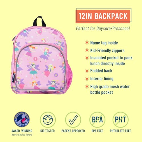 Image of Wildkin 12 Inch Toddler Backpack for Kids, Fairy Princess | Ages 3-7, lightweight toddler backpack for daycare, preschool, and travel