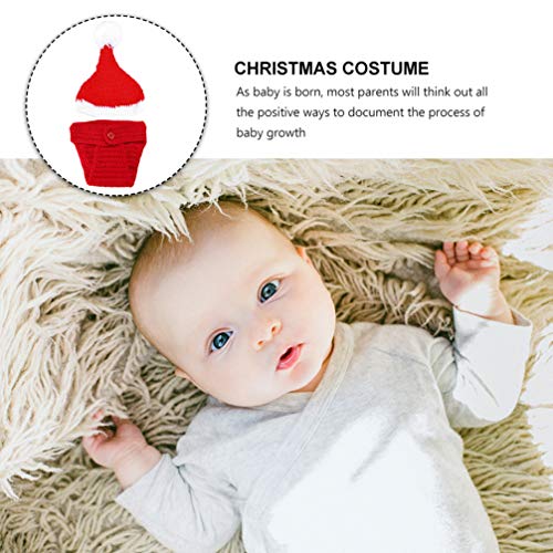 Amosfun 2 Stks Pasgeboren Baby Kerst Kerstman Fotografie Prop Gebreide Haak Hoed Kleding Baby Xmas Vakantie Kostuum Outfits - Afbeelding 5