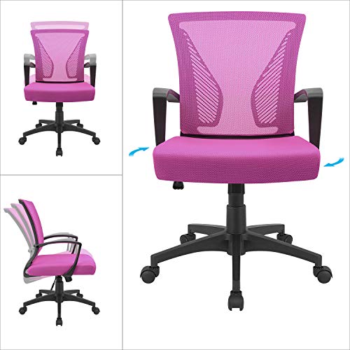 Image of Furmax Office Chair Mid Back Swivel Lumbar Support Desk Chair, Computer Ergonomic Mesh Chair with Armrest (Pink)