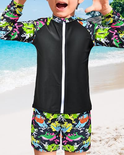 Boys Two Piece Rash Guard Swimsuits Long Sleeve Zipper Swim Shirt and Trunks Bathing Suit Swimwear Set3