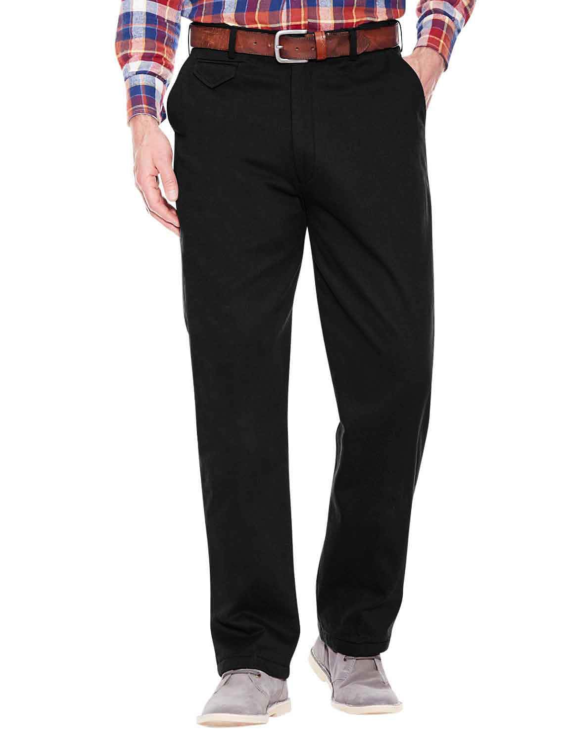 Pegasus Men's Black Fleece Lined Chino Trousers Cosy, Sharp And Smart Casual Pants For Your Comfort 36W / 31L