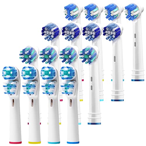 Oral B Compatible Replacement Brush Heads- Holiday Pack of 16 Double Clean, Cross, Floss, and Precise Oralb Braun Compatible Electric Toothbrush Parts- Fits Oral-B Kids, Pro 1000 + More!