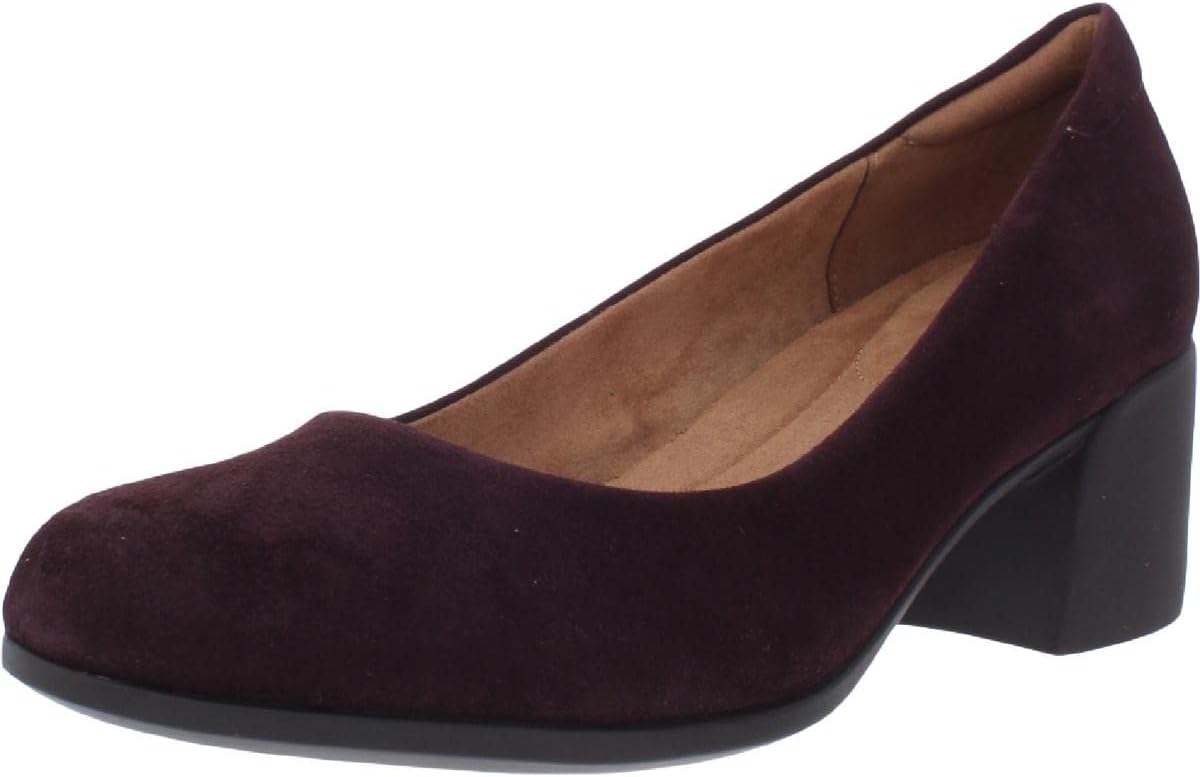Easy Spirit Womens Burgundy Arch Support Cushioned Eloise Round Toe Block Heel Slip On Leather Pumps Shoes 7
