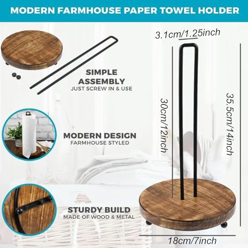 Encimera toallero de papel de madera y soporte de servilletas rústico para cocina 6