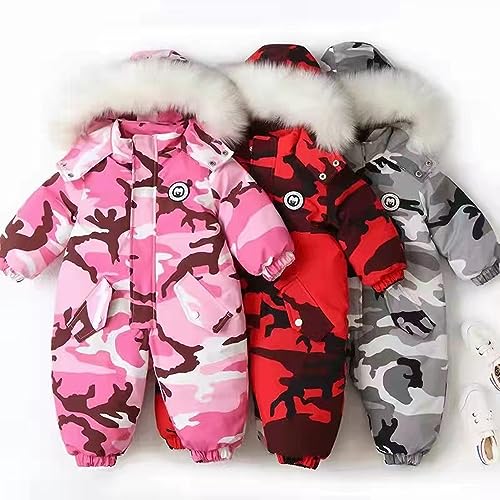 One 𝗣iece Snowsuit Toddler Girls Boys Camouflage Woolen Collar Puffer Padded Waisted Romper Snowsuit Snow Pants Child2