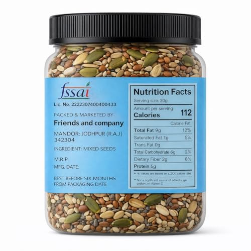 Image of 5-in-1 Mix Seeds 500gm | 100% Natural & Roasted Edible Pumpkin, Sunflower, Flax, Chia & Halim Seeds | Crunchy Multi-Seed Blend | Healthy Diet Snacks Jar Pack