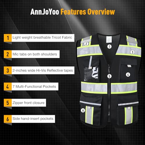 Image of Class 2 Safety Vest with Zipper Front and multiple Pockets, High Visibility Vest, Meets ANSI /ISEA Standards