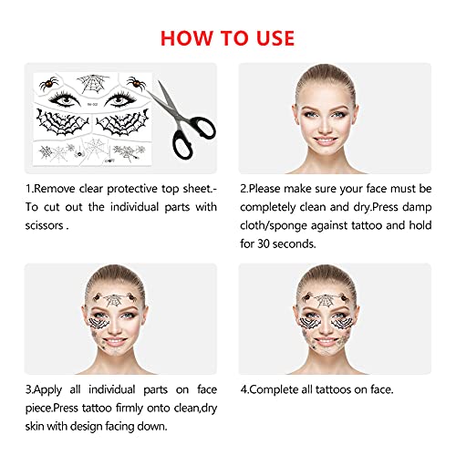 Halloween 4Sheet Spider Net Temporary Tattoo, Day Of The Dead Make Up Supplies, Halloween Party Cosplay Favor Decorations For Adult Kids #TOP2
