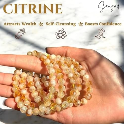 Image of Natural Citrine Crystal Bracelet for Men & Women - Certified Yellow Gemstone Beads for Wealth Abundance Positive Energy and Healing Jewelry