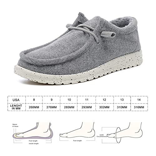 Betrue Lightweight Winter Boat Shoes For Men, Men's Slip-On Warm Faux Fur-Lined Loafers Casual Canvas Deck Shoes, Comfortable Men's Lace Up Loafers Shoes(Be2209-Gry-44) #TOP1