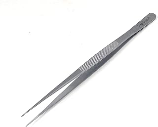 A2Z- High Precision Grade Stainless Steel Lab Tweezers Straight Precision Point with Serrated Tips and Non Slip Grip Labware, Inspection & Repair Tool - 8 Inch