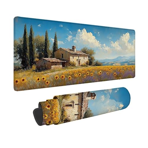Tapis de souris XXL jaune tournesol 80x40 cm avec bords cousus pour bureau PC