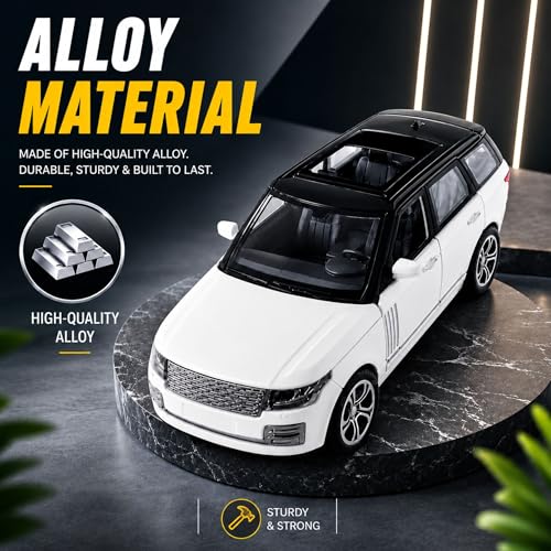 Image of GRAPHENE 1:32 Scale Pullback Diecast Metal Toy Car SUV Model with Openable Doors Light Sound Friction Power Realistic Miniature Vehicle Toy for 2+ Years Kids Boys Girls Mini Car (White)
