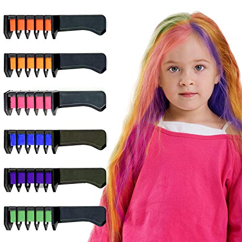Hair Chalk Comb, Oasisblossom 6 Colors Temporary Hair Color Chalk Dye Crayon Salon Set for Girls Teen Kids Adults Gift, Safe Washable Makeup Kit for Birthday Christmas Party Cosplay DIY