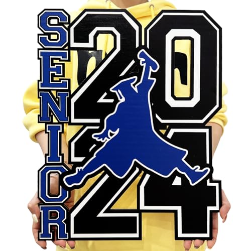 Large Senior 2024 Decorations, Blue and Black Graduation Wooden Sign Senior Photo Props Graduate Hanging Sign for 2024 Senior Graduation Party Supplies 16.5x12.8 Inches