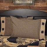 VHC Brands Primitive Bedding Lansing Black Cotton Appliqued Star Pillow Case Set of 2, Standard, Country