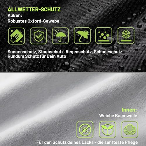 Favoto Autoabdeckung Winter Vollgarage Auto Abdeckplane Staubdicht Wasserdicht Autohülle Autoplane Car Cover für 400cm-435cm Schrägheck Schwarz 435cm x 180cm x 160cm 2.8kg